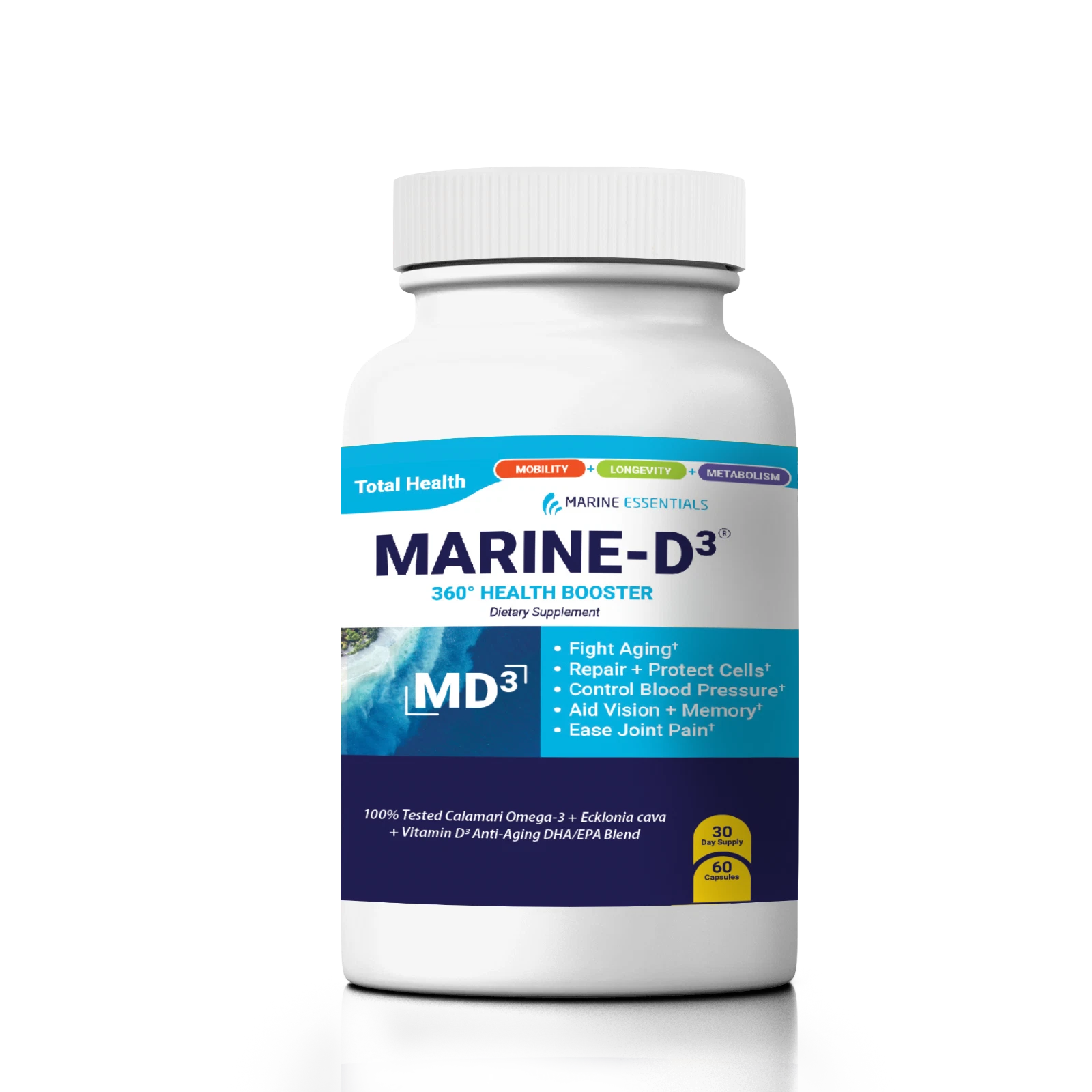 Marine Essentials Marine-D3 – Anti-Aging Omega-3 Supplement, 60 Capsules