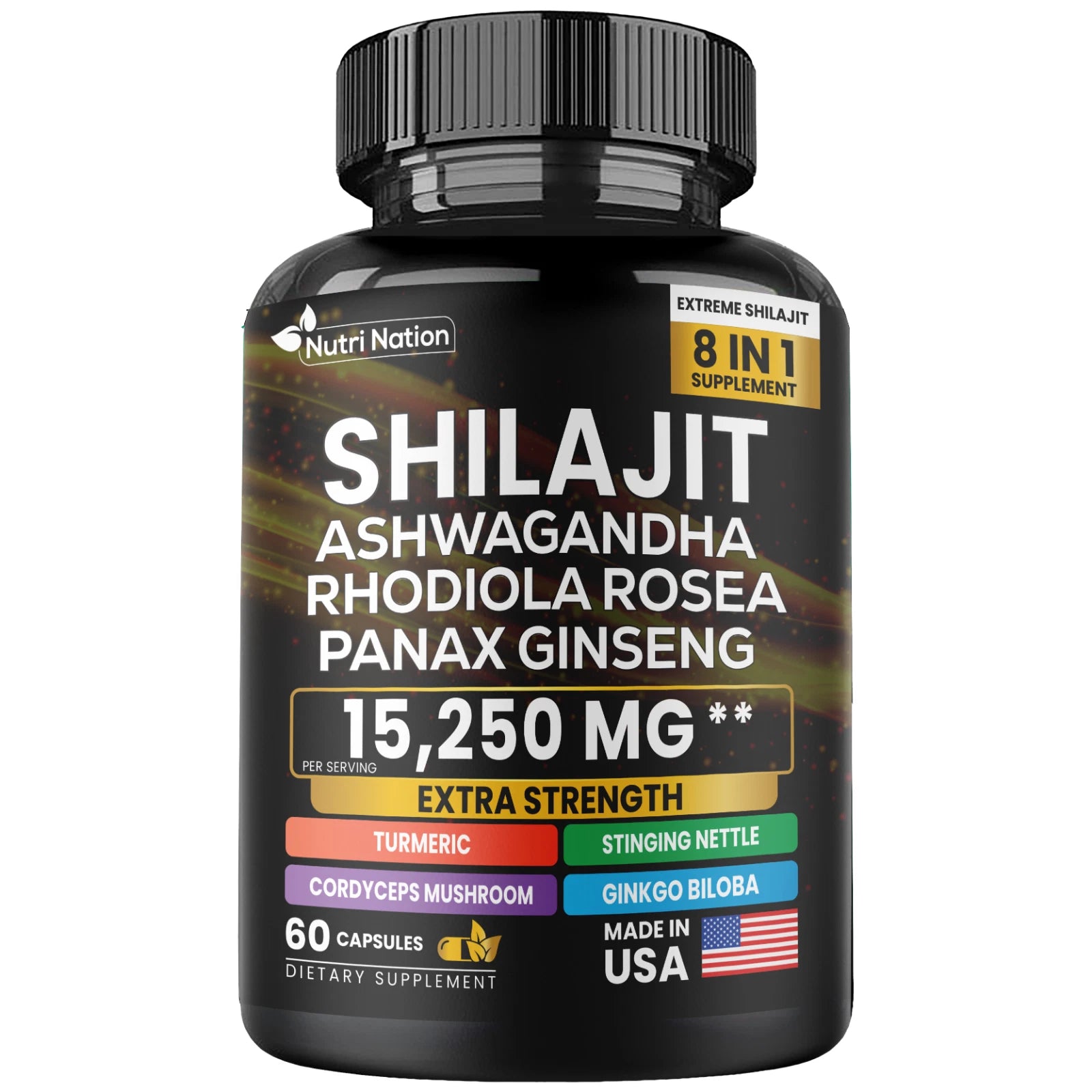 Shilajit Multivitamin – Turmeric, Ashwagandha, Ginger & Cordyceps Mushrooms, 60 Capsules