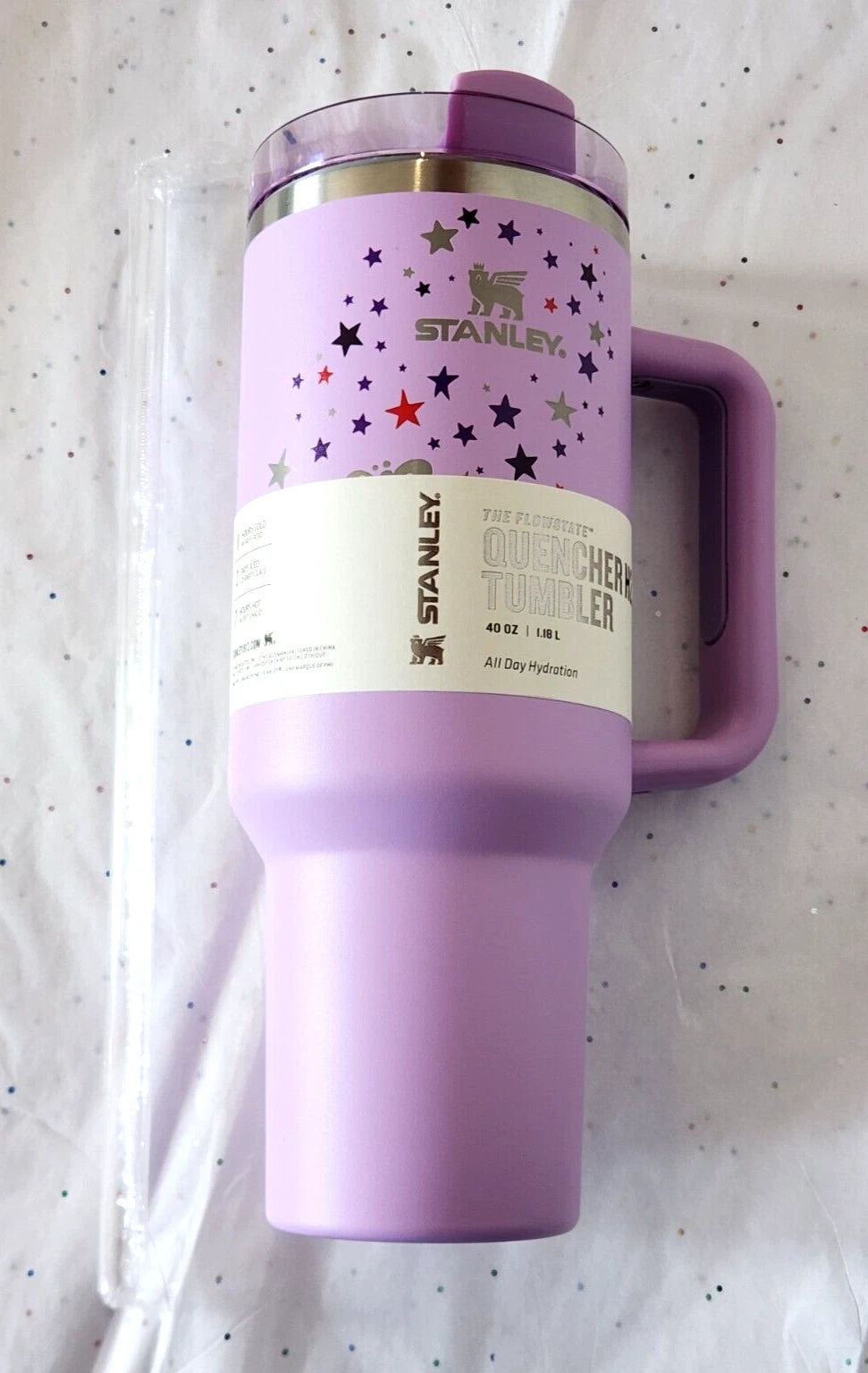 2024 Stanley Purple w/ Stars Tumbler – 40 oz Flowstate H2.0 Travel Cup