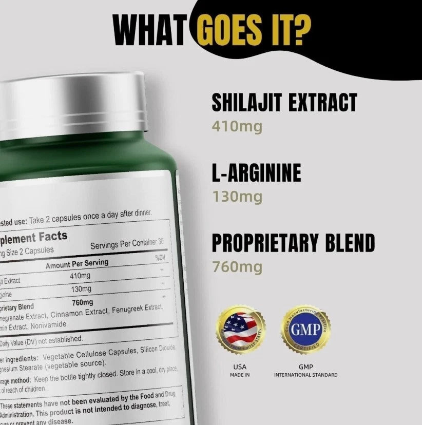 Flynew Shilajit Ultra – Optimal Potency Shilajit Extract with L-Arginine, Pure