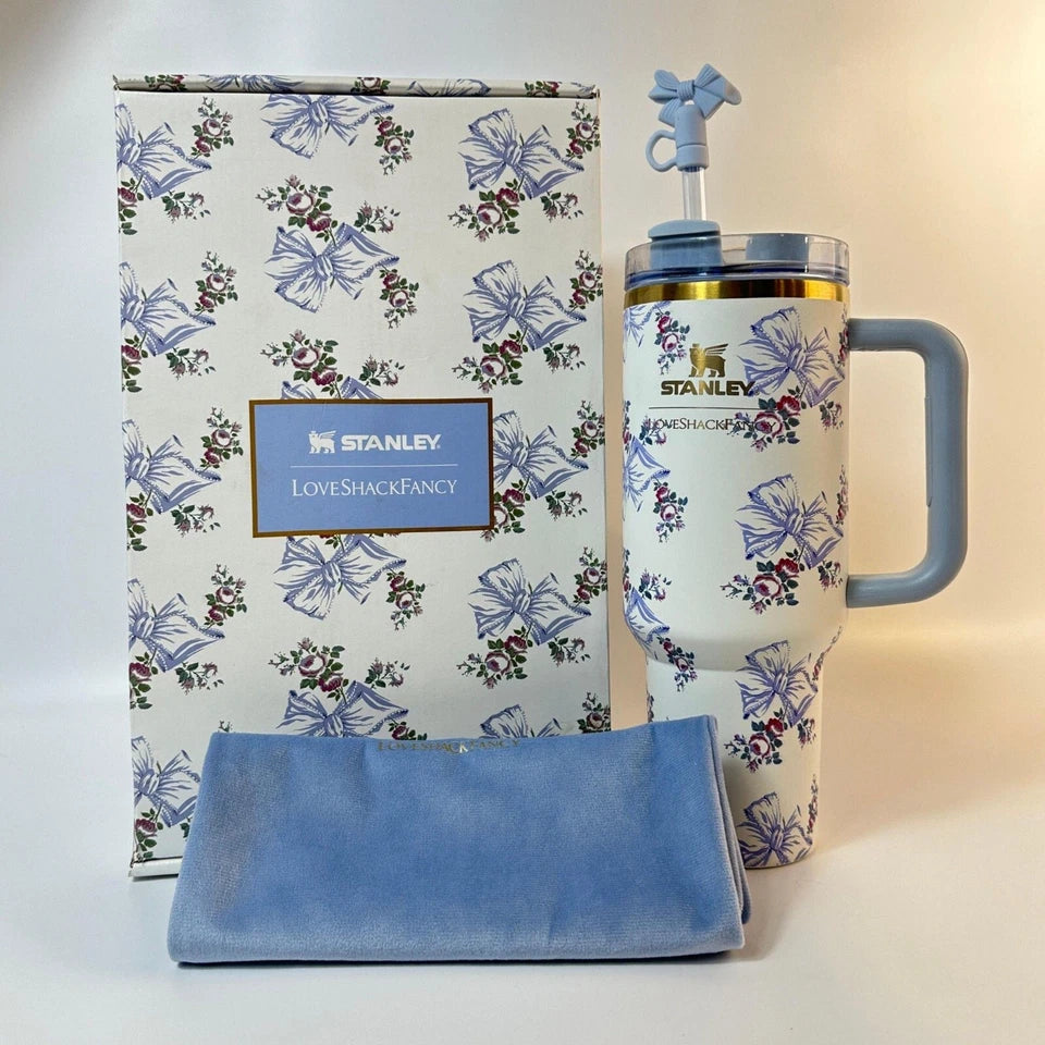 Stanley X Love Shack Fancy 40oz Holiday Rosa Beaux Blue Tumbler – Gift Box Edition